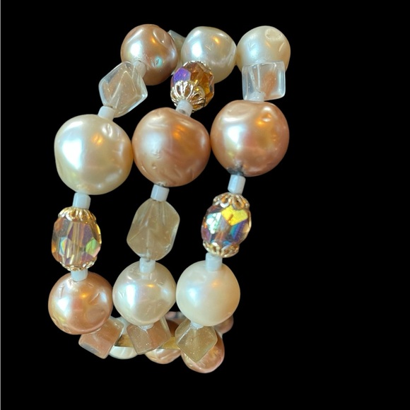 3 Piece Bundle Vintage Pearl & Beige Aurora Borealis Necklace/Bracelet (t15) - Picture 6 of 14